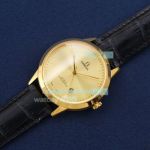 Super Replica Omega Yellow Gold Dial Black Leather Strap Yellow Gold Bezel 40mm